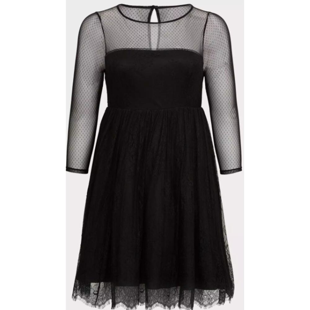 Torrid Black Lace Mesh Babydoll Mini Dress Long Sleeve Size 12 Whismy Goth